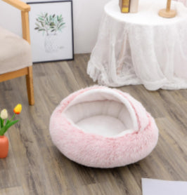 Round Plush Calming Pet Bed for Dogs and Cats, Warm &amp; Soft