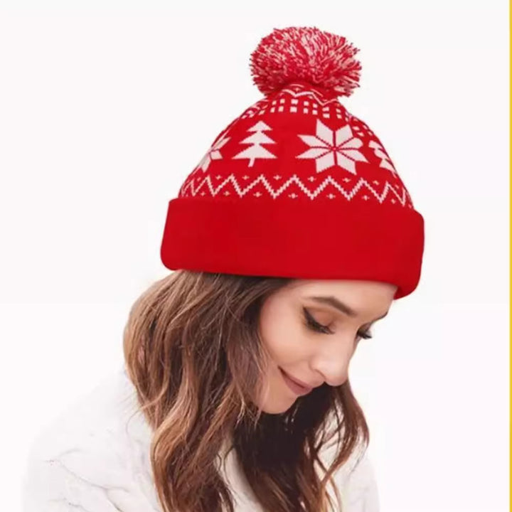 Red Christmas knit beanie with pom pom