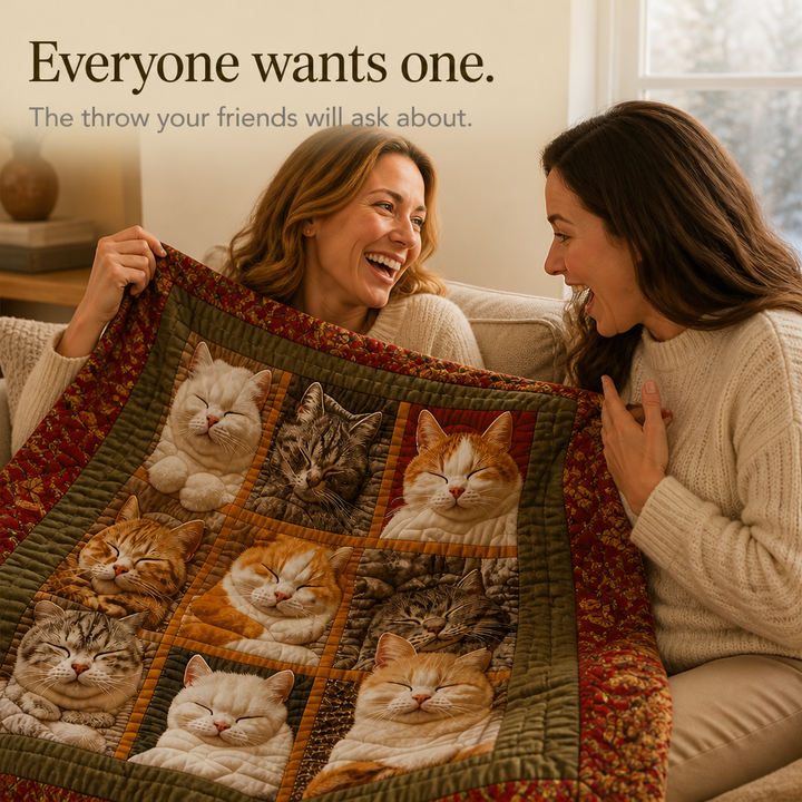 Reversible Flannel Throw Blanket with Nine Sleeping Cats