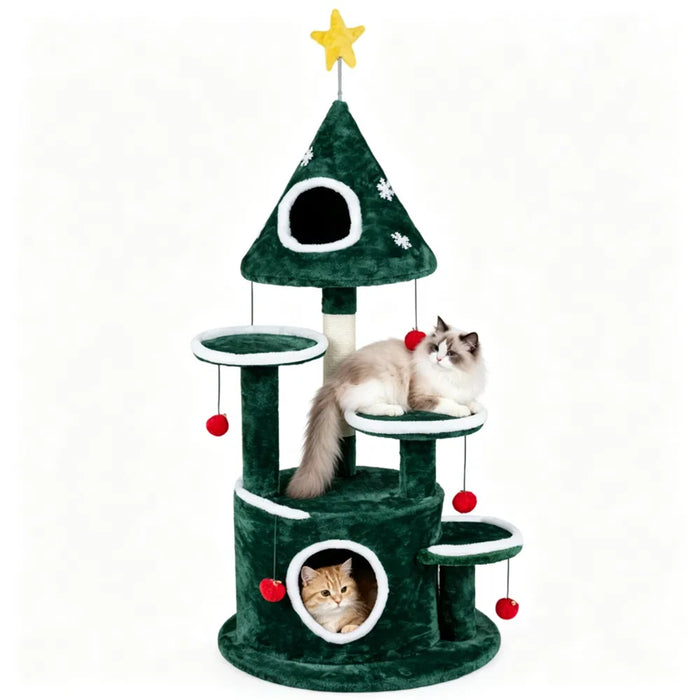 Plushridge 50 in Christmas Cat Tree with 6 Bell Balls and Sisal Post