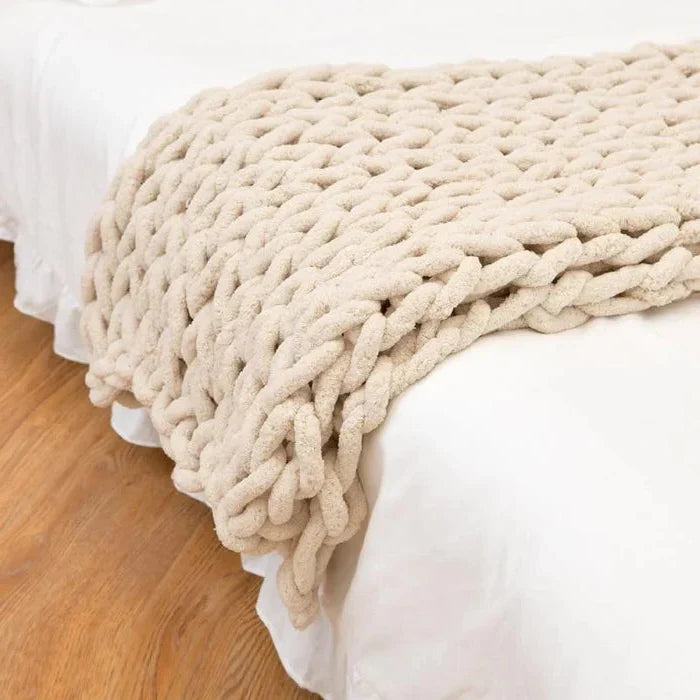 Chenille Chunky Knitted Blanket, Thick Cable Knit Throw for Couch Bed Sofa