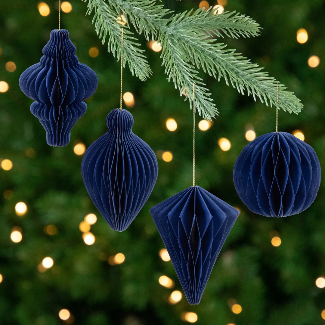 Navy honeycomb paper Christmas ornaments