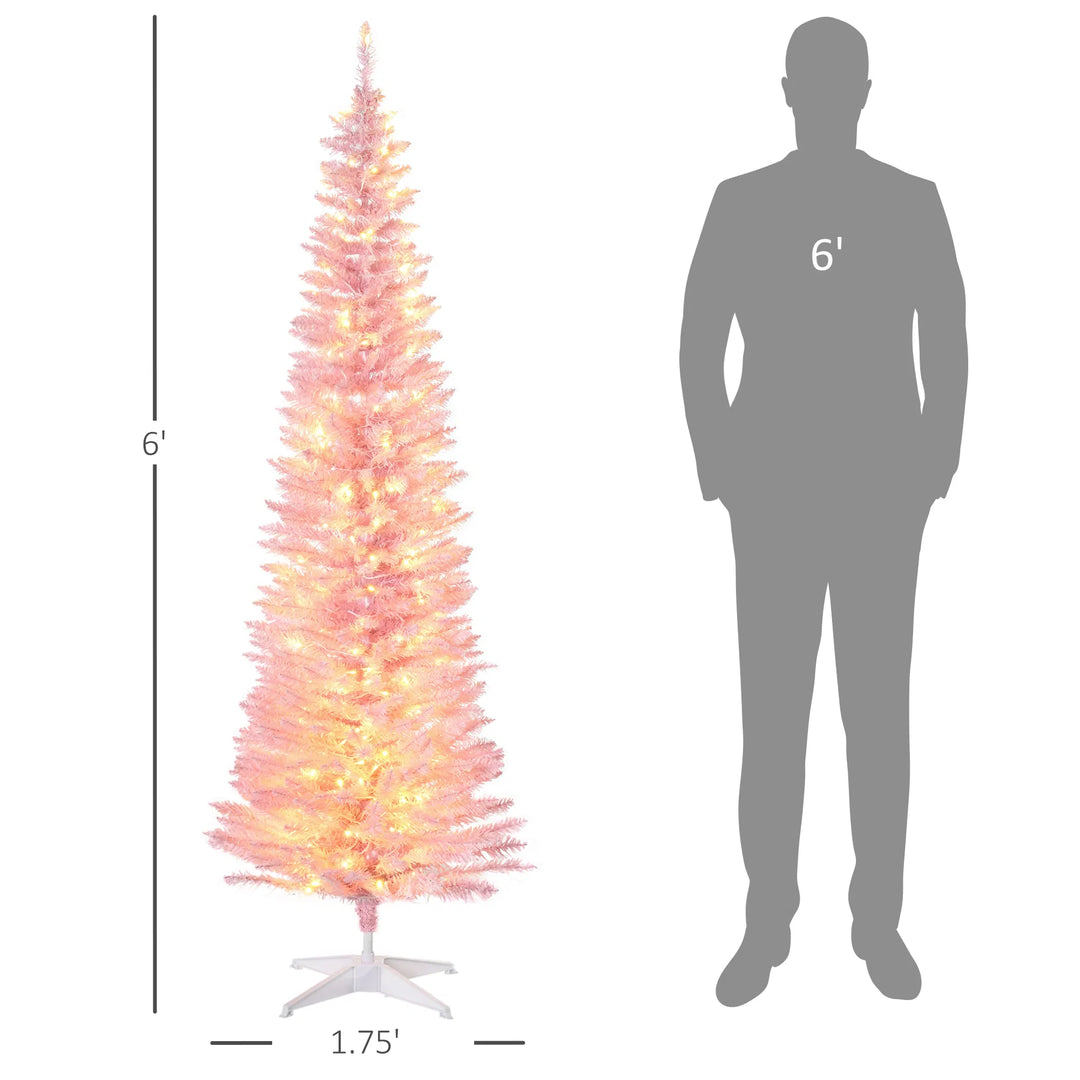 Pink pencil Christmas tree with warm lights