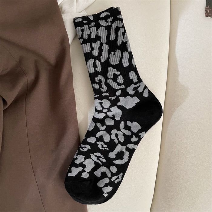 Plushridge Women's Leopard Print Mid-Calf Cotton Crew Socks