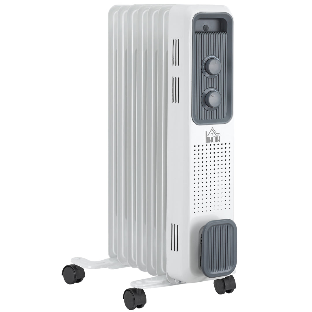 White oil-filled radiator with wheels