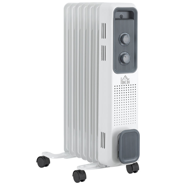 White oil-filled radiator with wheels