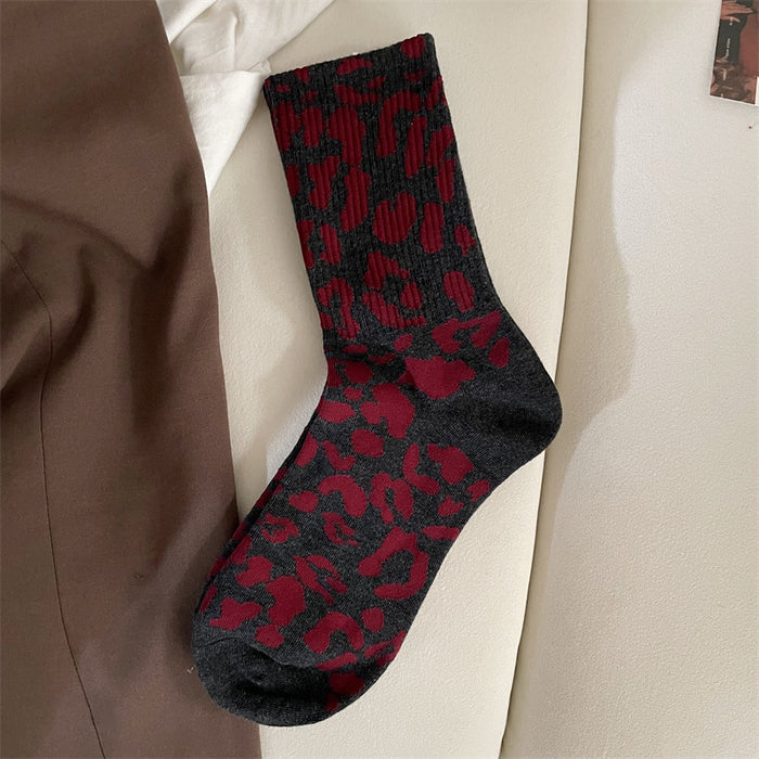 Plushridge Women's Leopard Print Mid-Calf Cotton Crew Socks