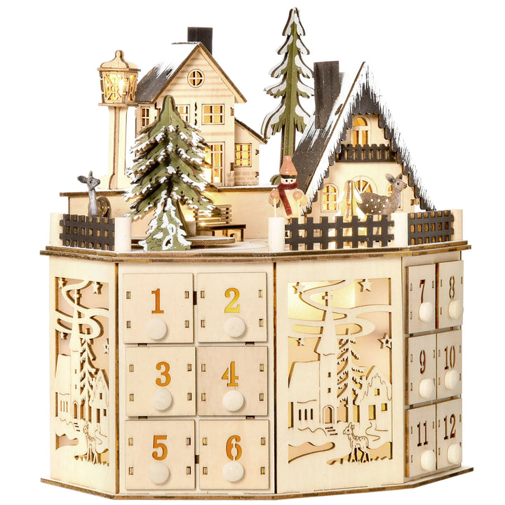 Lighted wooden village advent calendar