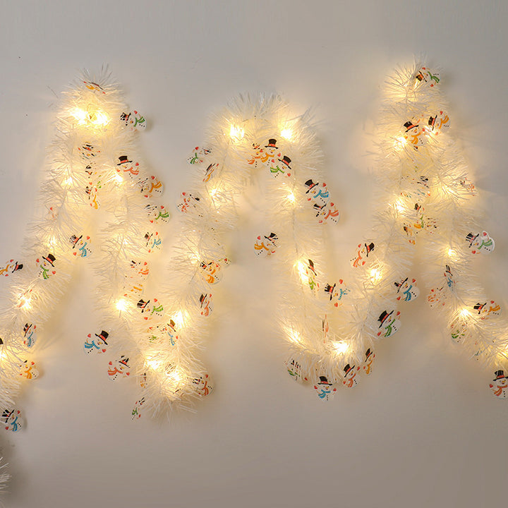 Tinsel garland with LED lights and Santas
