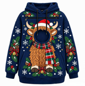 Hoodie with a cat peeking out of the pocket