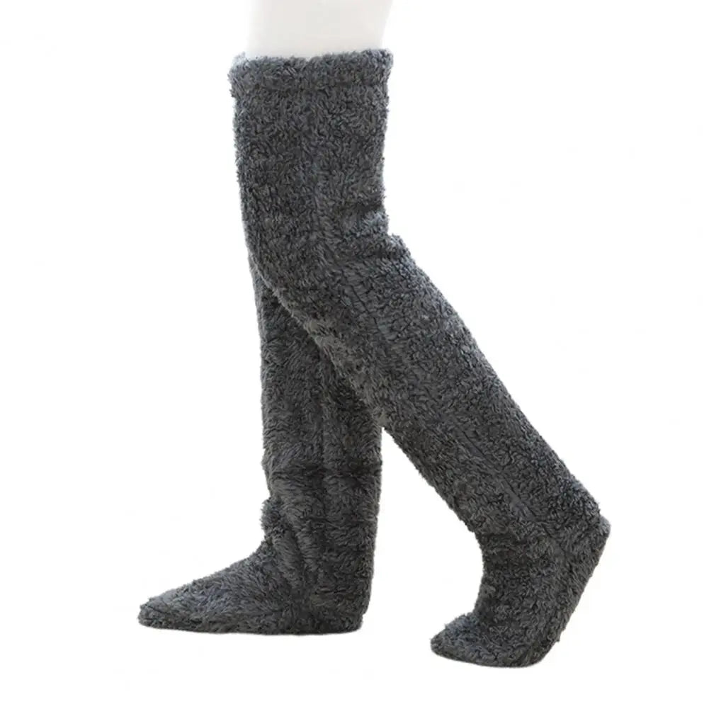 Long Coral Fleece Lounge Socks with Open-Foot Design