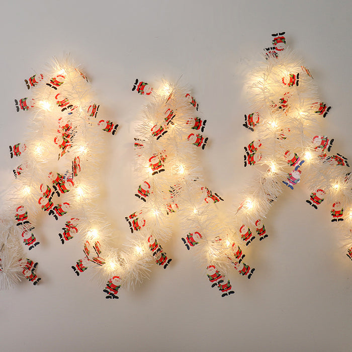 Plushridge Christmas Tinsel Garland with LED Lights and Figures