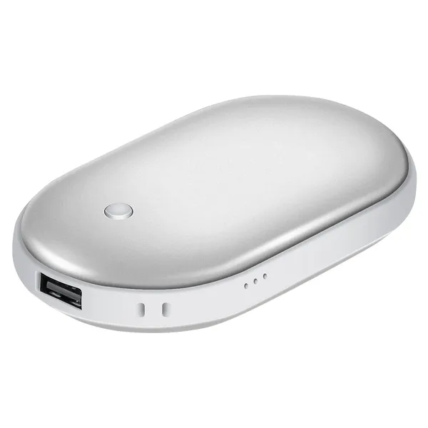 Silver pebble hand warmer and power bank