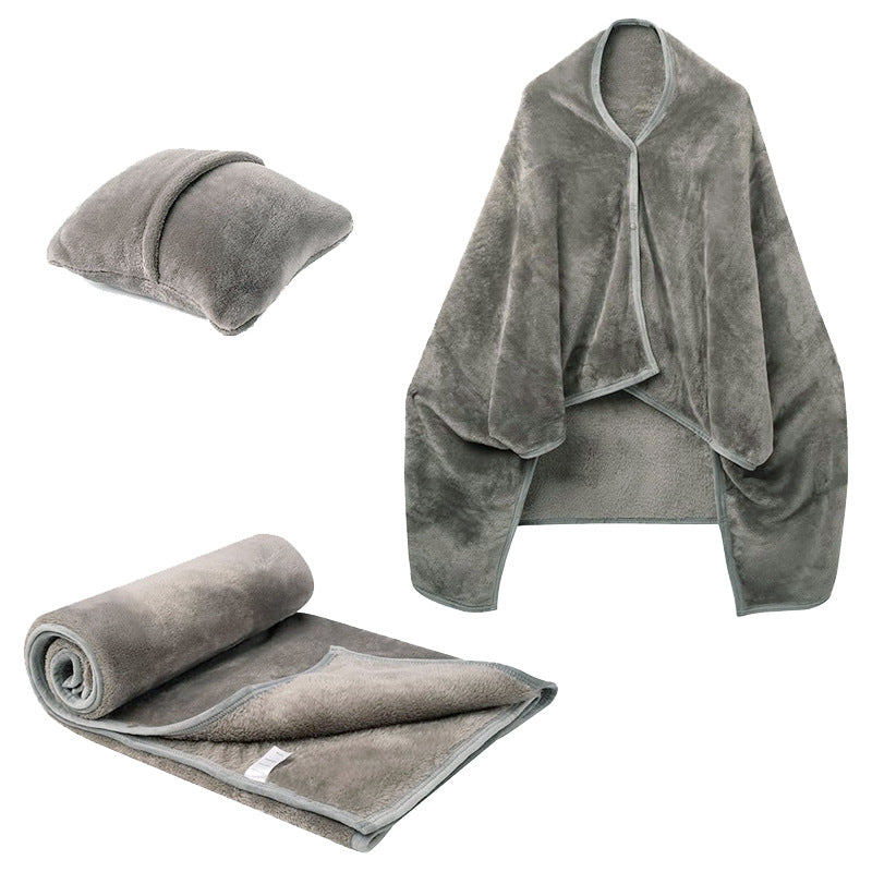 Fleece blanket worn as shawl with buttons