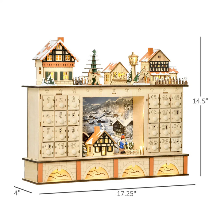 Lit wooden Christmas village advent calendar
