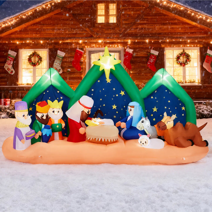 Wide inflatable nativity with starry backdrop