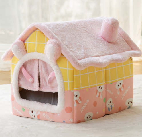 Foldable plush cat house with cushion