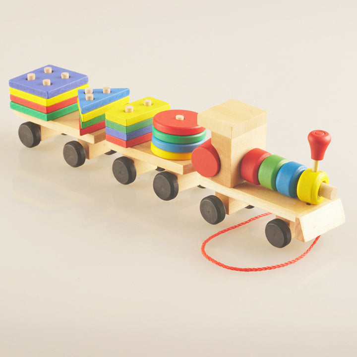 Wooden pull-along train with shape blocks