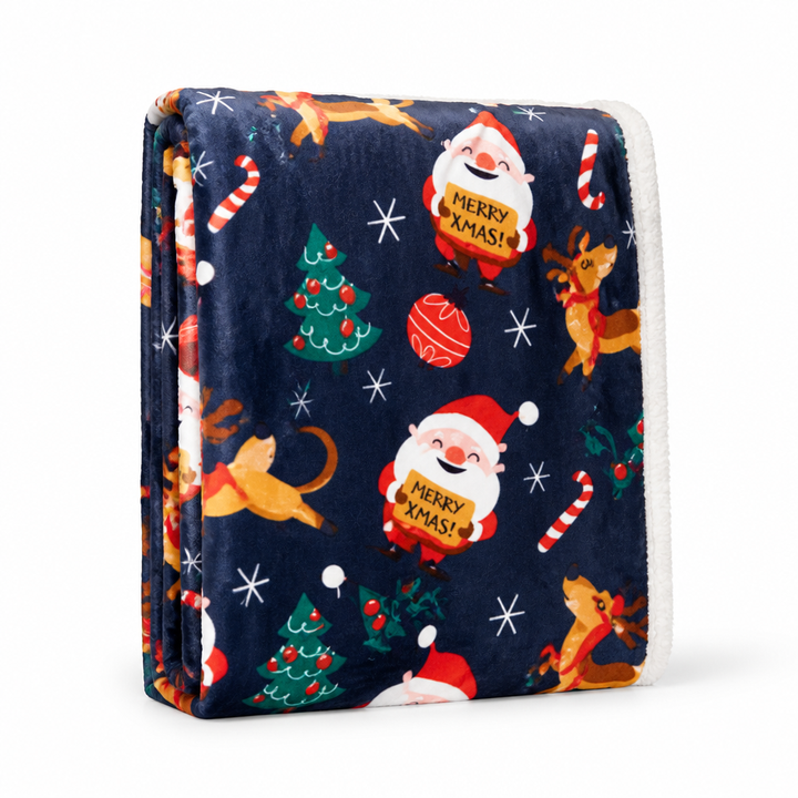 Festive Plush Fleece Throw Blanket with Holiday Prints