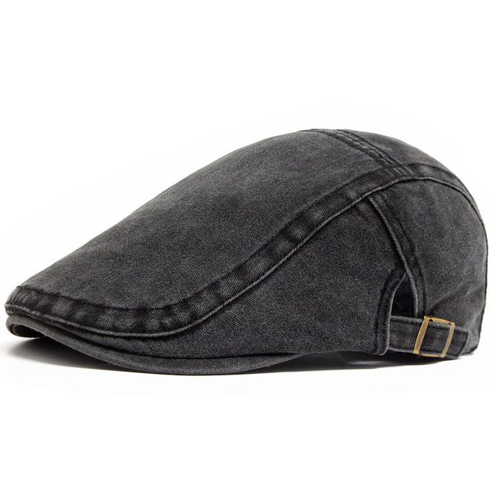 Washed denim flat cap