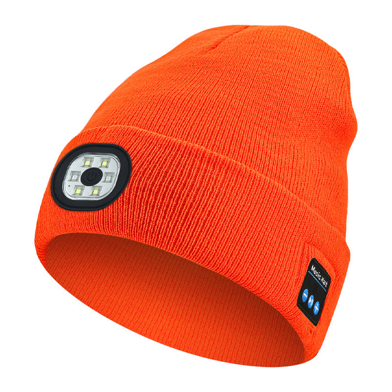 Knit beanie with front LED light