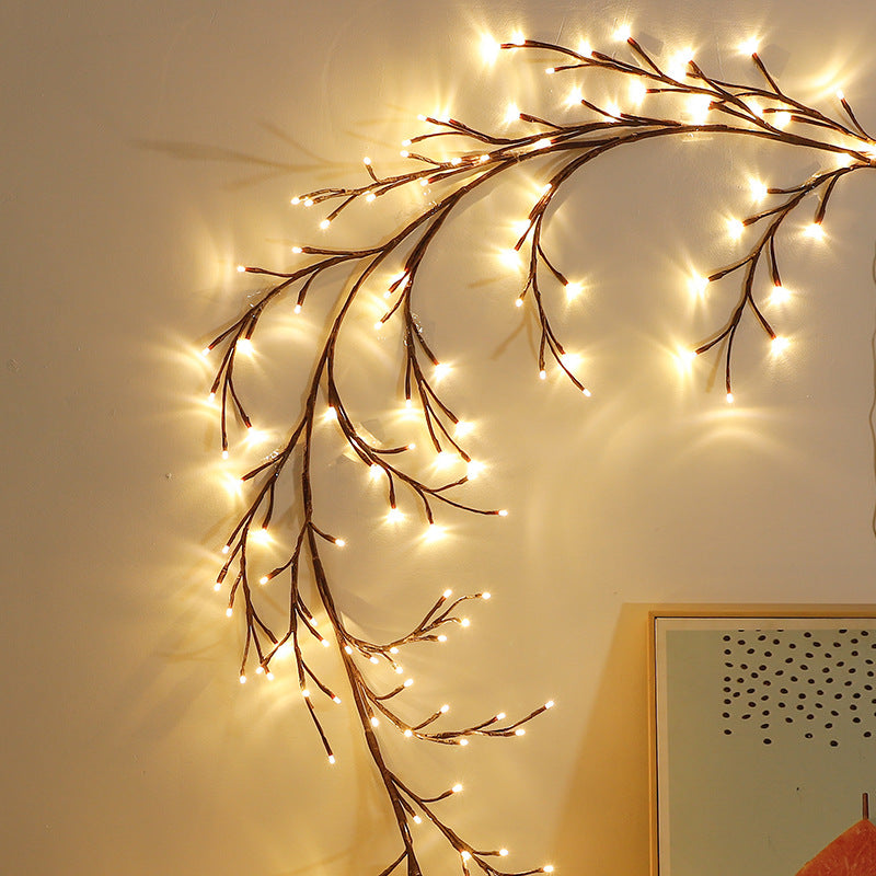 Warm white LED rattan branch lights on wall