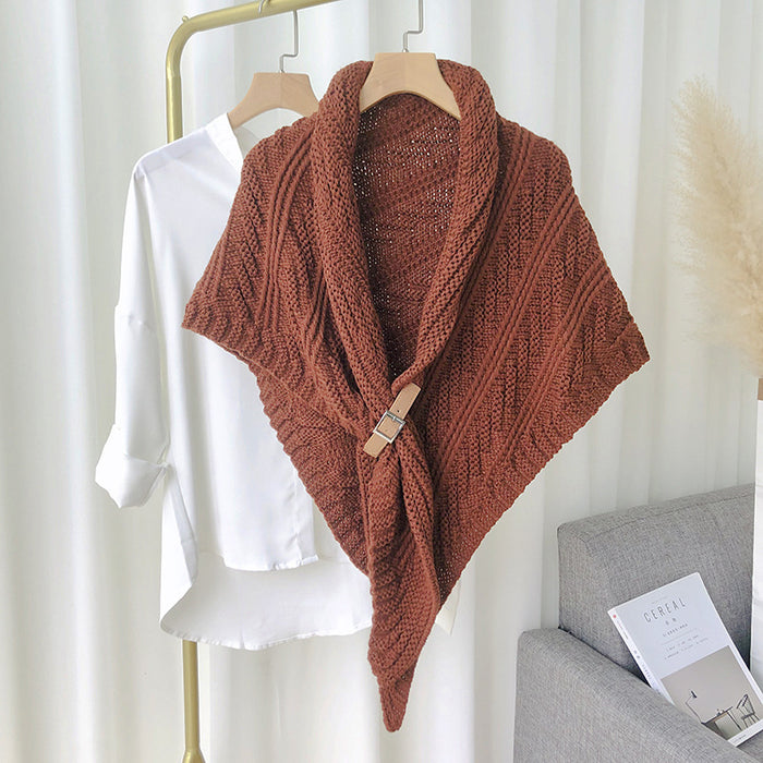 Plushridge Chunky Knit Triangle Scarf with Buckle Closure