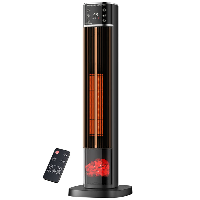 Plushridge Ceramic Tower Heater 32 in with Flame Effect and ECO Mode