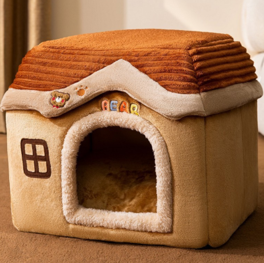 Foldable plush cat house with cushion