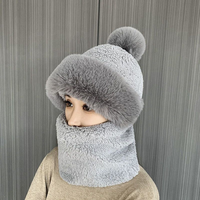 Plushridge Plush Hood Hat with Neck Warmer and Pompom