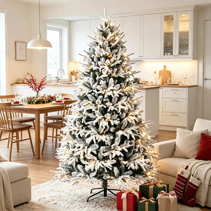 Full snow flocked pre-lit Christmas tree
