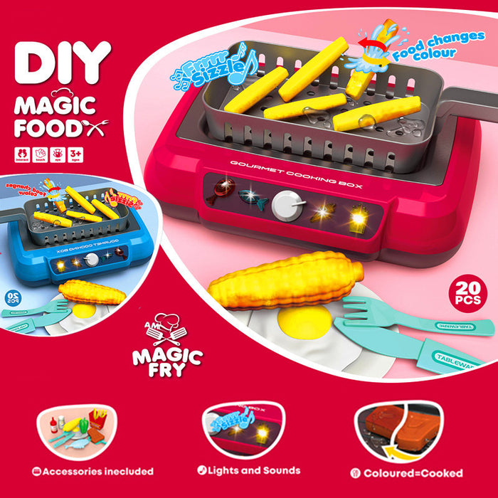 Plushridge Kids Play Kitchen Set with Light-Up Stove, 20 Pieces