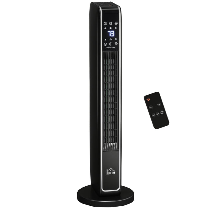 Plushridge Black Ceramic Tower Heater with Fan Mode and 8-Hour Timer