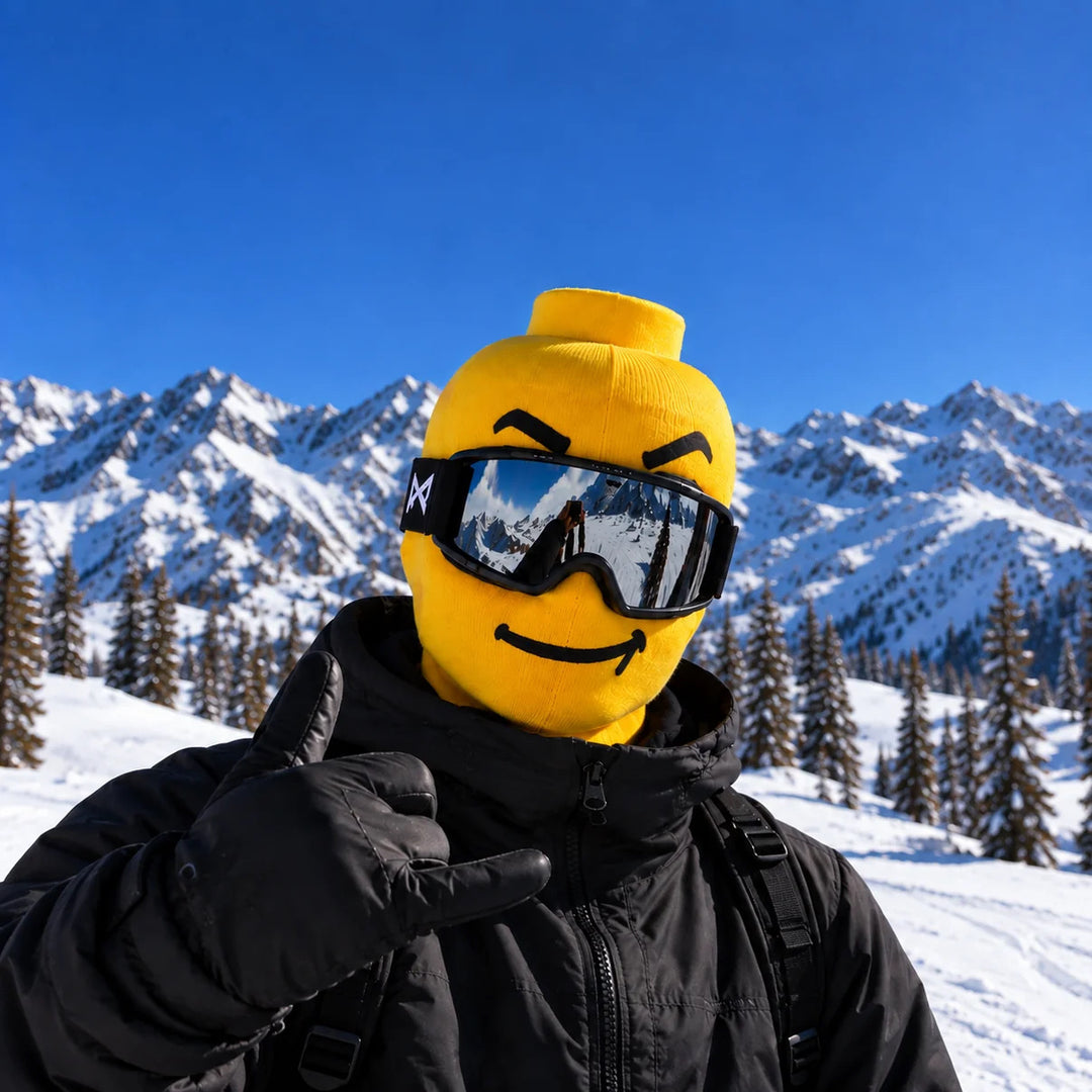 Knit balaclava with funny printed face