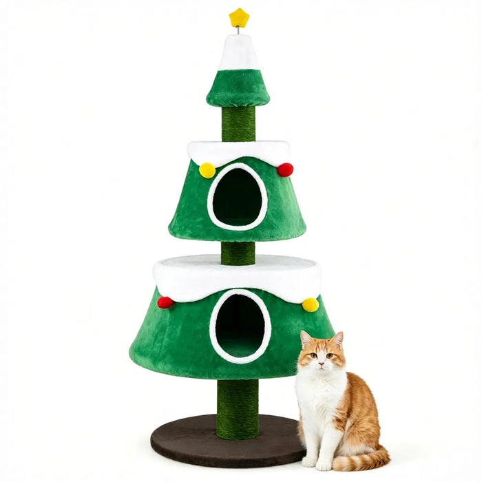 Plushridge Christmas Tree Cat Tree with 2 Plush Condos, 61 in