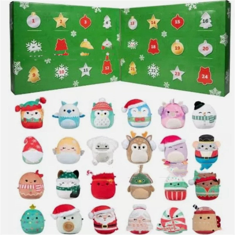 Christmas advent calendar box with mini plush characters