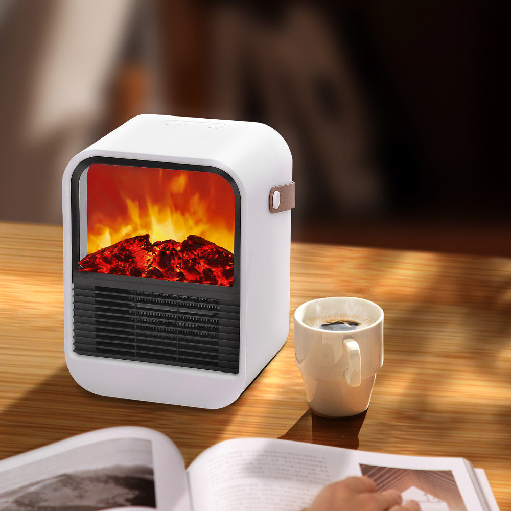 White portable fireplace heater with flame effect