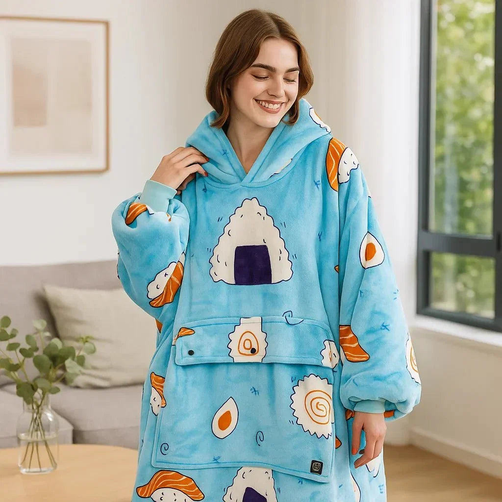 USB Heated Blanket Hoodie – Cozy Wearable Flannel Warmth