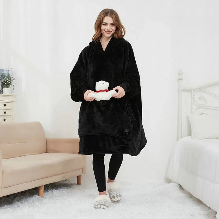USB Heated Blanket Hoodie – Cozy Wearable Flannel Warmth