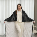 Gray wearable heated blanket with sleeves