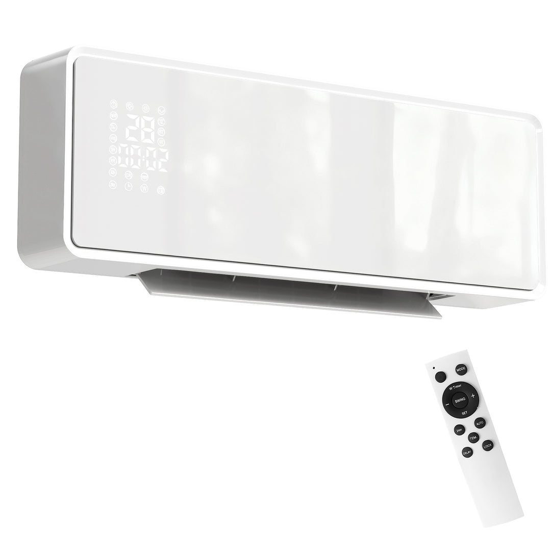 White glass-fronted wall heater with remote control