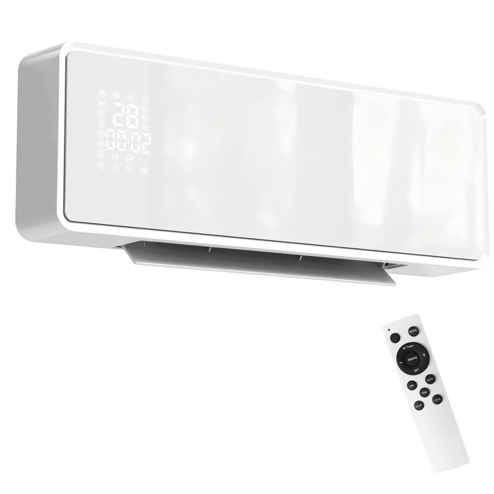 White glass-fronted wall heater with remote control