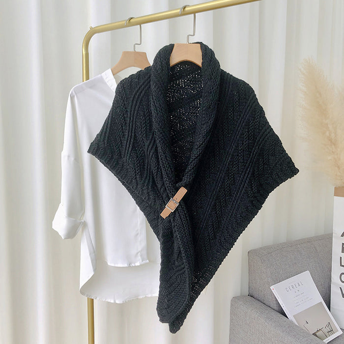 Plushridge Chunky Knit Triangle Scarf with Buckle Closure