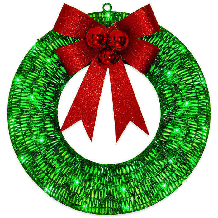 Plushridge Lighted Tinsel Christmas Wreath with Red Bow, 20 in