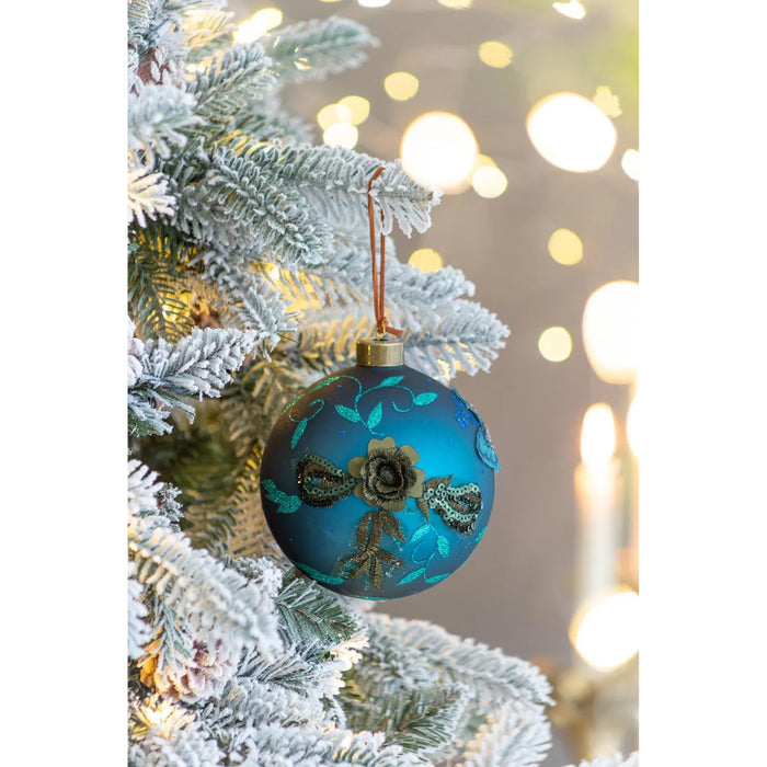 Plushridge Teal Glass Christmas Ornaments with Glitter, Set of 4