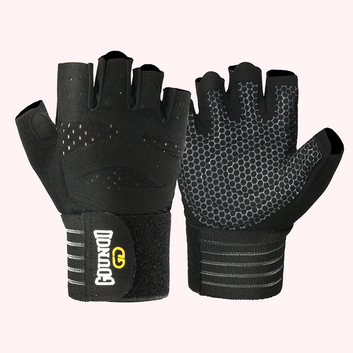Plushridge Half-Finger Gym Gloves with Long Wrist Wrap Support