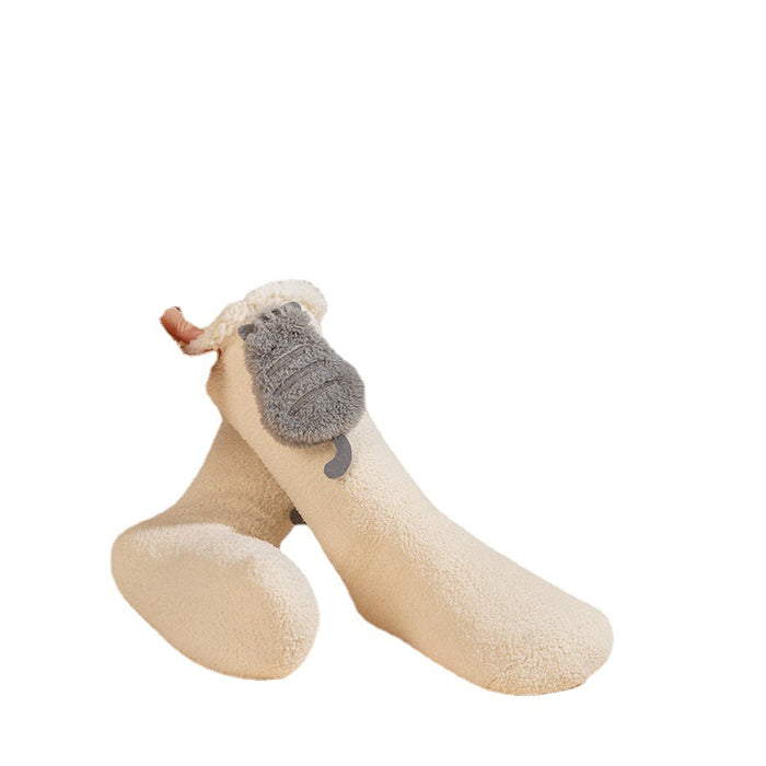 Plushridge Fluffy Heated Socks with 3D Animal and Rechargeable Packs
