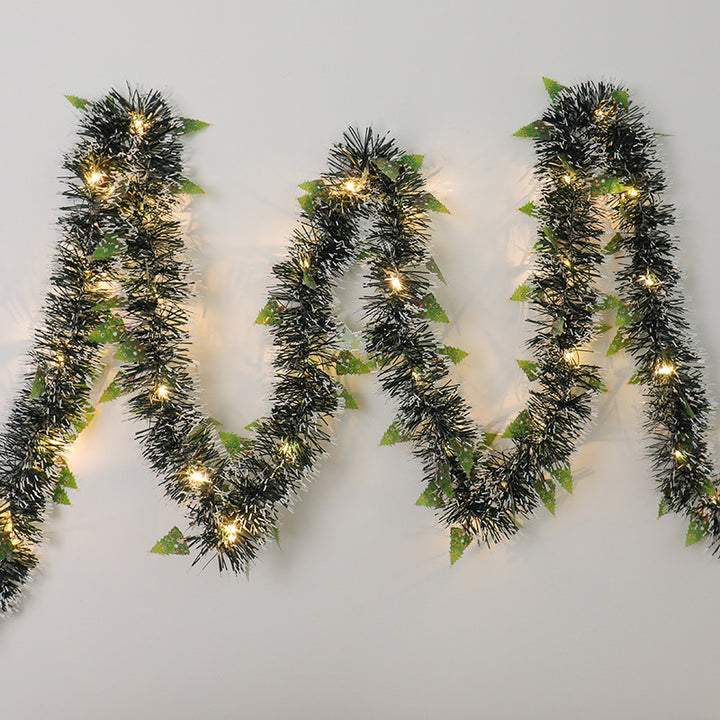 Tinsel garland with LED lights and Santas