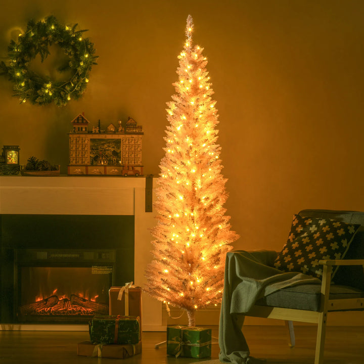 Pink pencil Christmas tree with warm lights