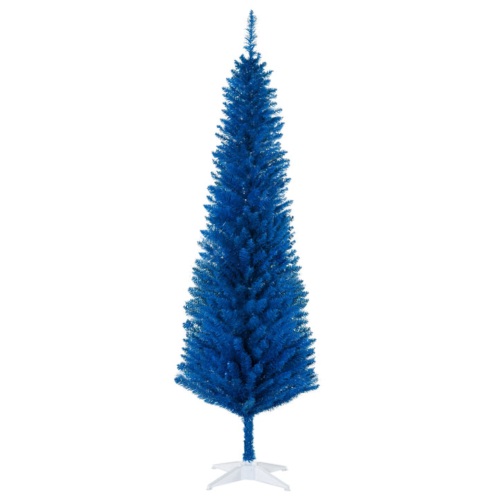 Blue slim pencil artificial Christmas tree